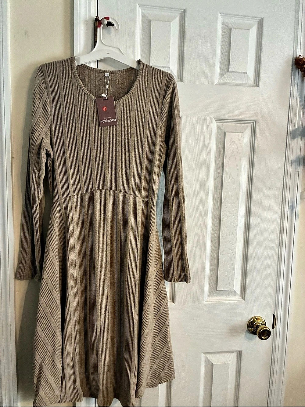 Yesfashion Striped Midi Dress in Brown Size Small NWT
